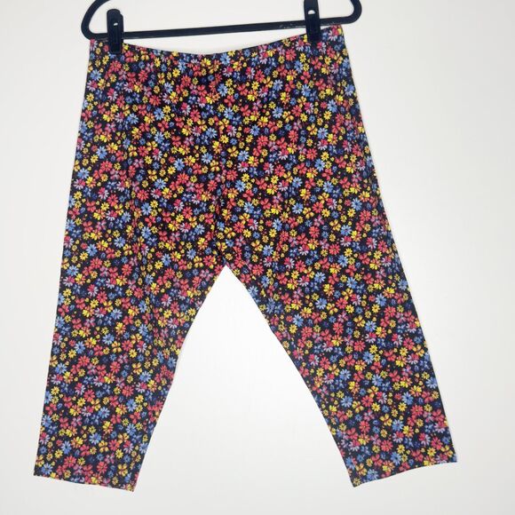 New No Boundaries Juniors Capri Leggings Black Floral Women's Size XXL - Picture 1 of 7